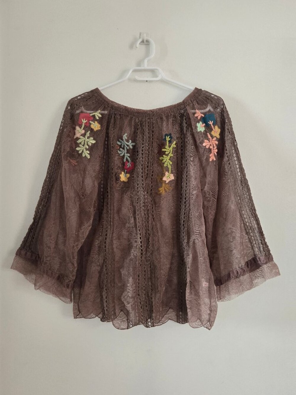 Matthew Williamson Brown Lace Poet Blouse Top UK Size 8 USA Size Small - Picture 2 of 6